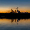 Paper factory at sunset